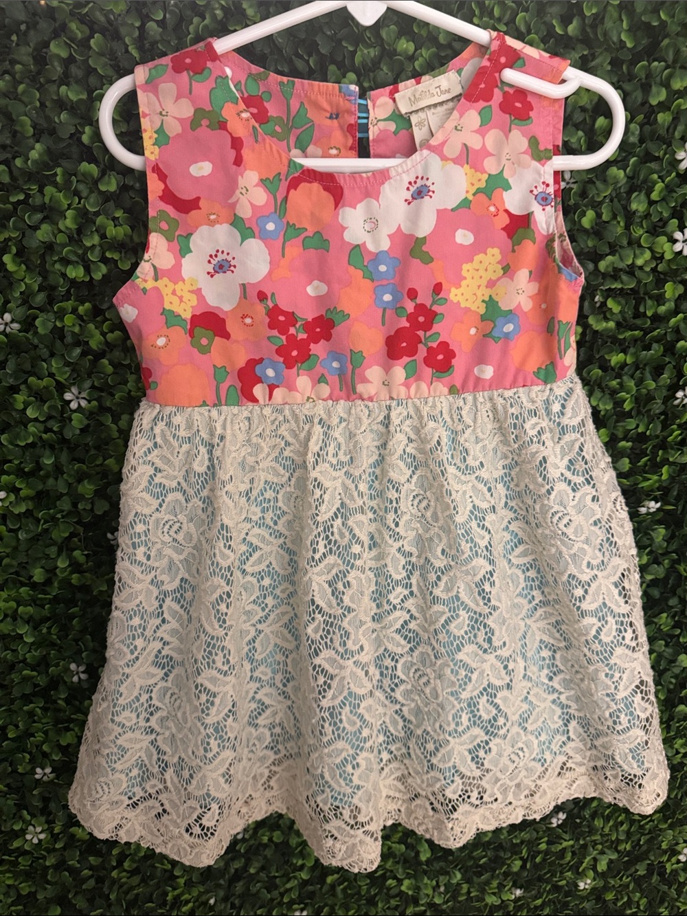 Pink Floral Lace-Trim Girls Dress